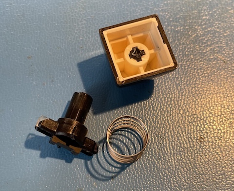 The keycap, with the spring and the broken plungeri